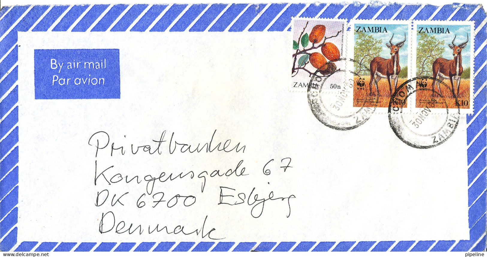 Zambia Air Mail Cover Sent To Denmark 30-11-1989 Topic Stamps - Zambie (1965-...)