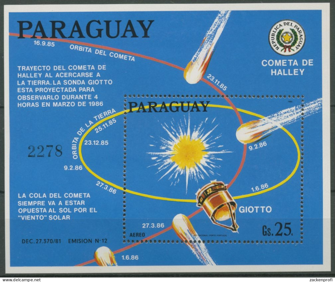 Paraguay 1986 Halleyscher Komet Block 435 Postfrisch (C12920) - Paraguay