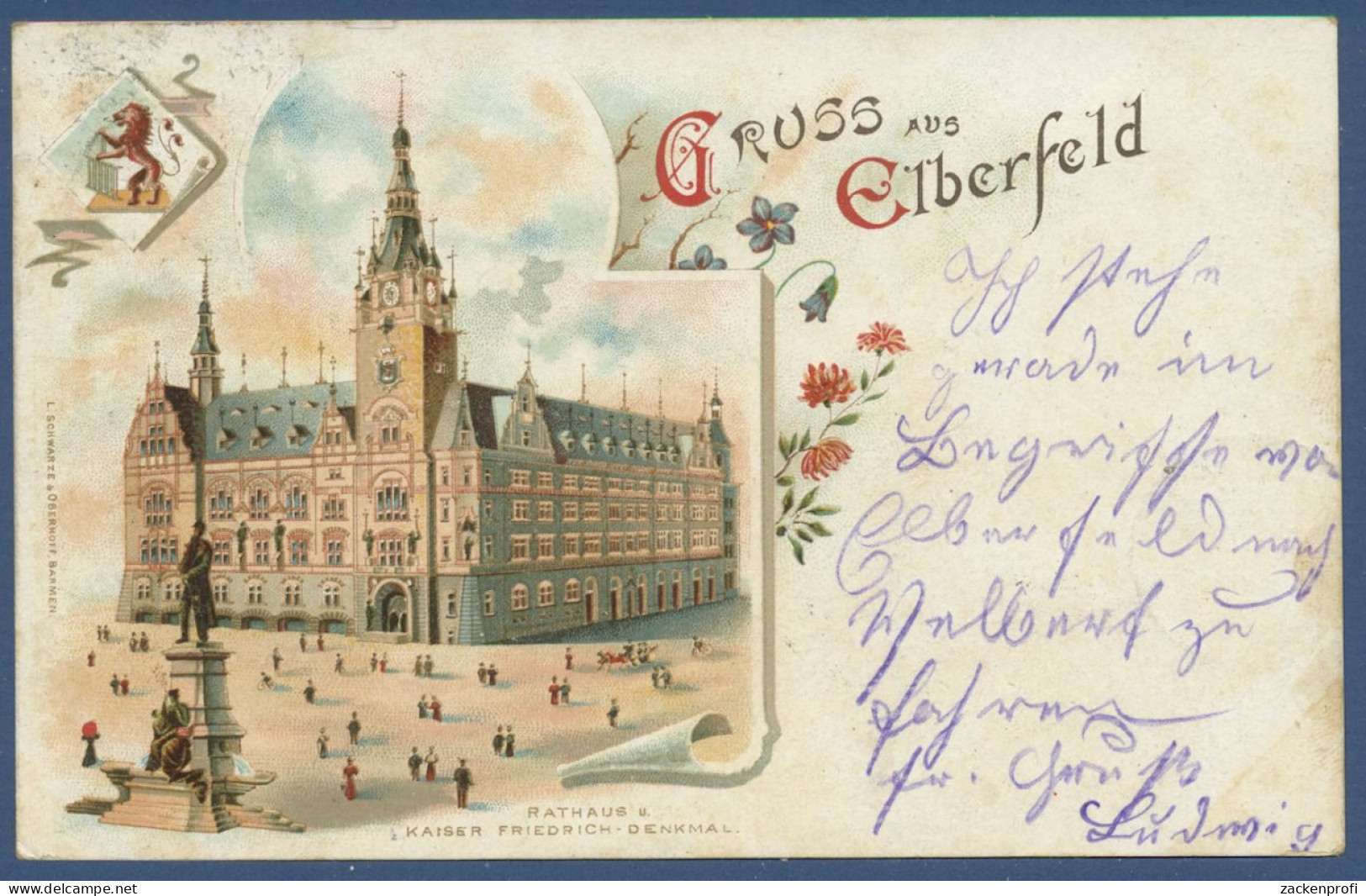 Gruss Aus Elberfeld Rathaus Kaiser-Friedrich-Denkmal, Gelaufen 1900 (AK1271) - Wuppertal