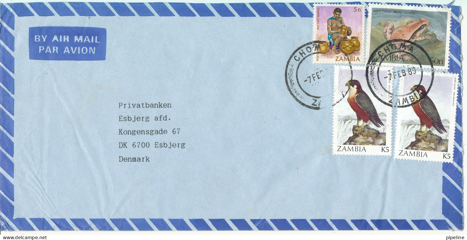 Zambia Air Mail Cover Sent To Denmark 7-2-1989 Topic Stamps BIRDS And Other - Zambia (1965-...)