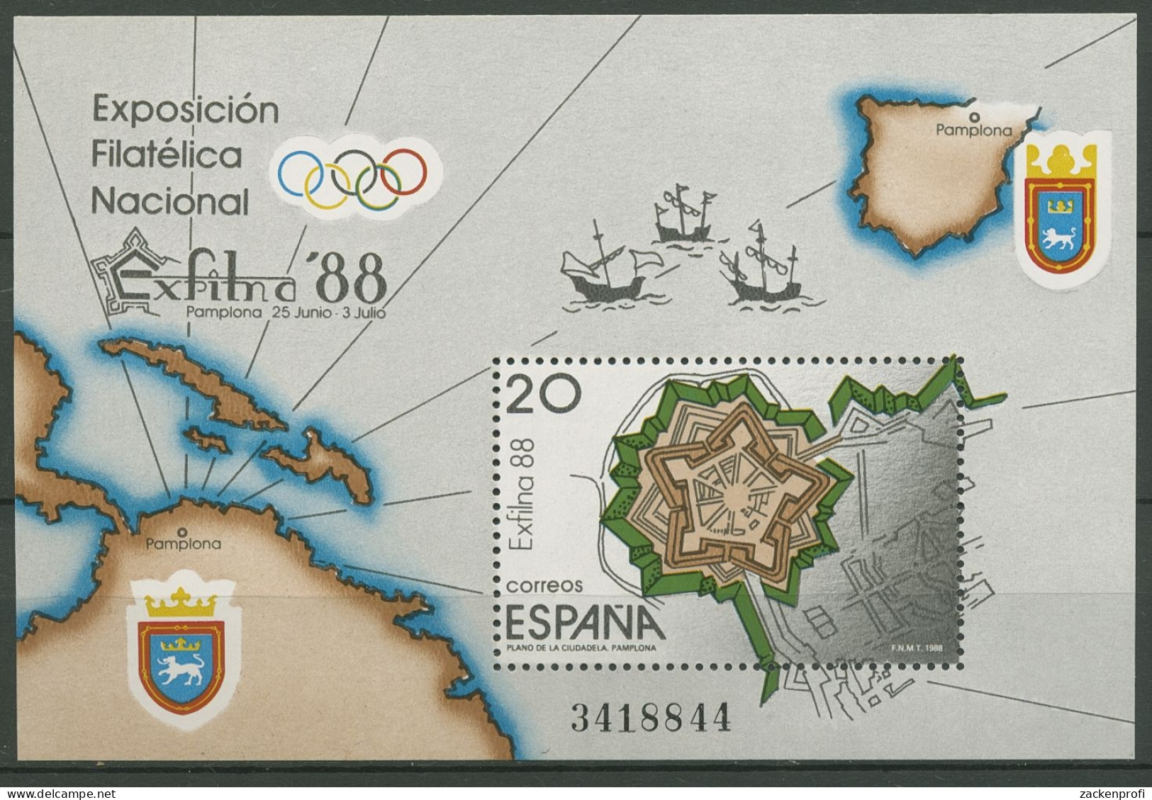 Spanien 1988 EXFILNA'88 Zitadelle Pamplona Block 32 Postfrisch (C91683) - Blocs & Feuillets