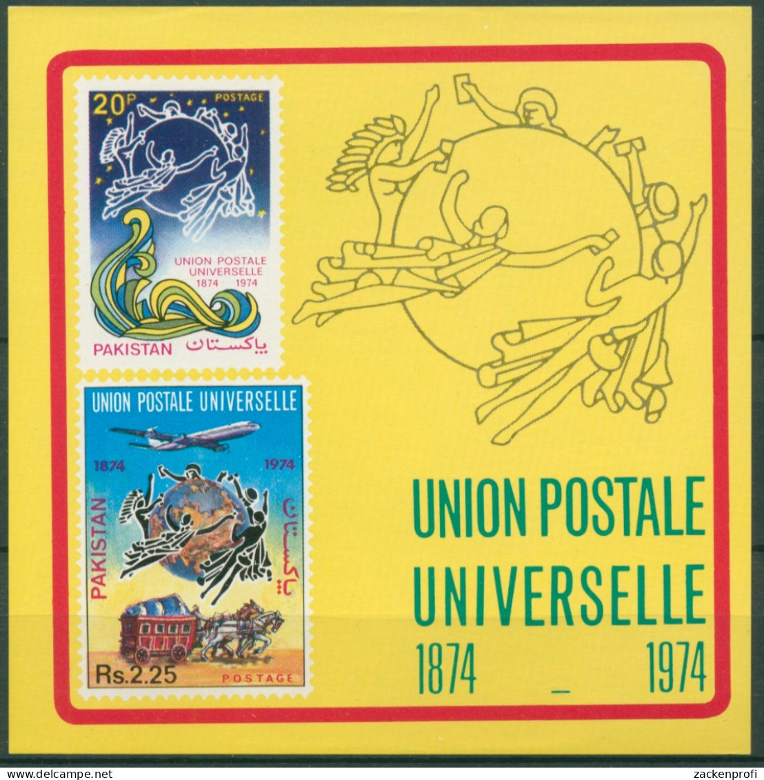 Pakistan 1974 Weltpostverein UPU Postkutsche Block 4 Postfrisch (C6870) - Pakistán