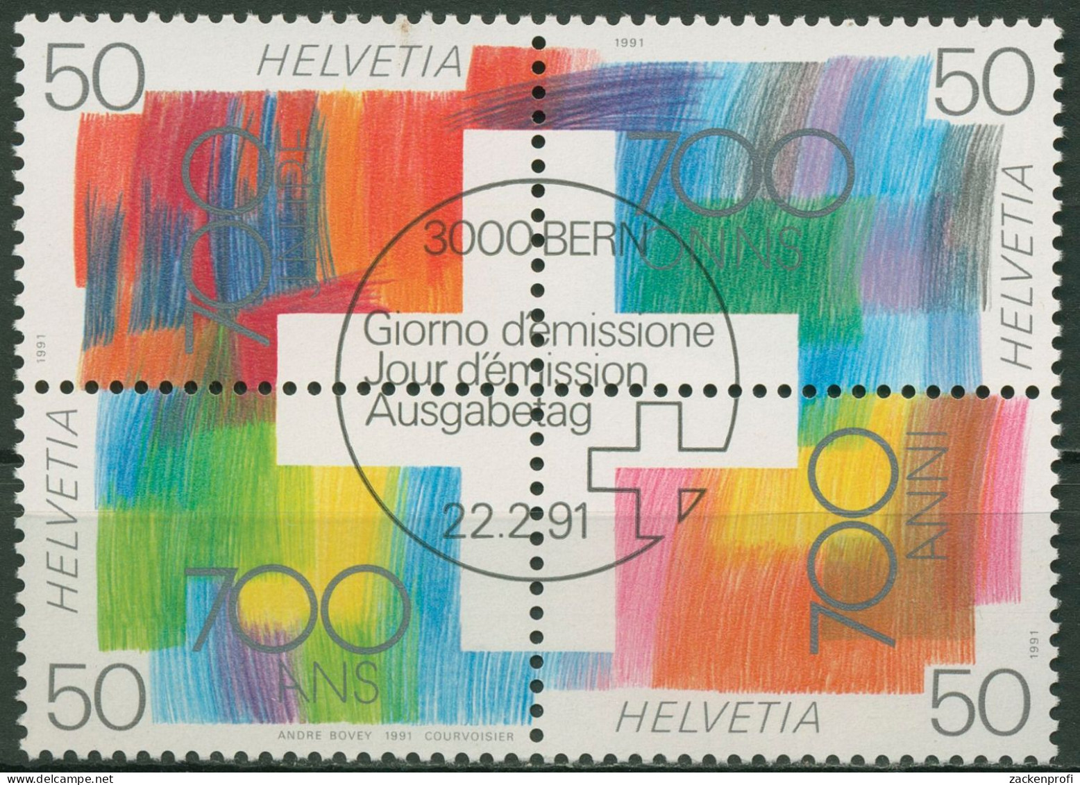 Schweiz 1991 Eidgenossenschaft 1438/41 4er-Block Gestempelt - Gebraucht