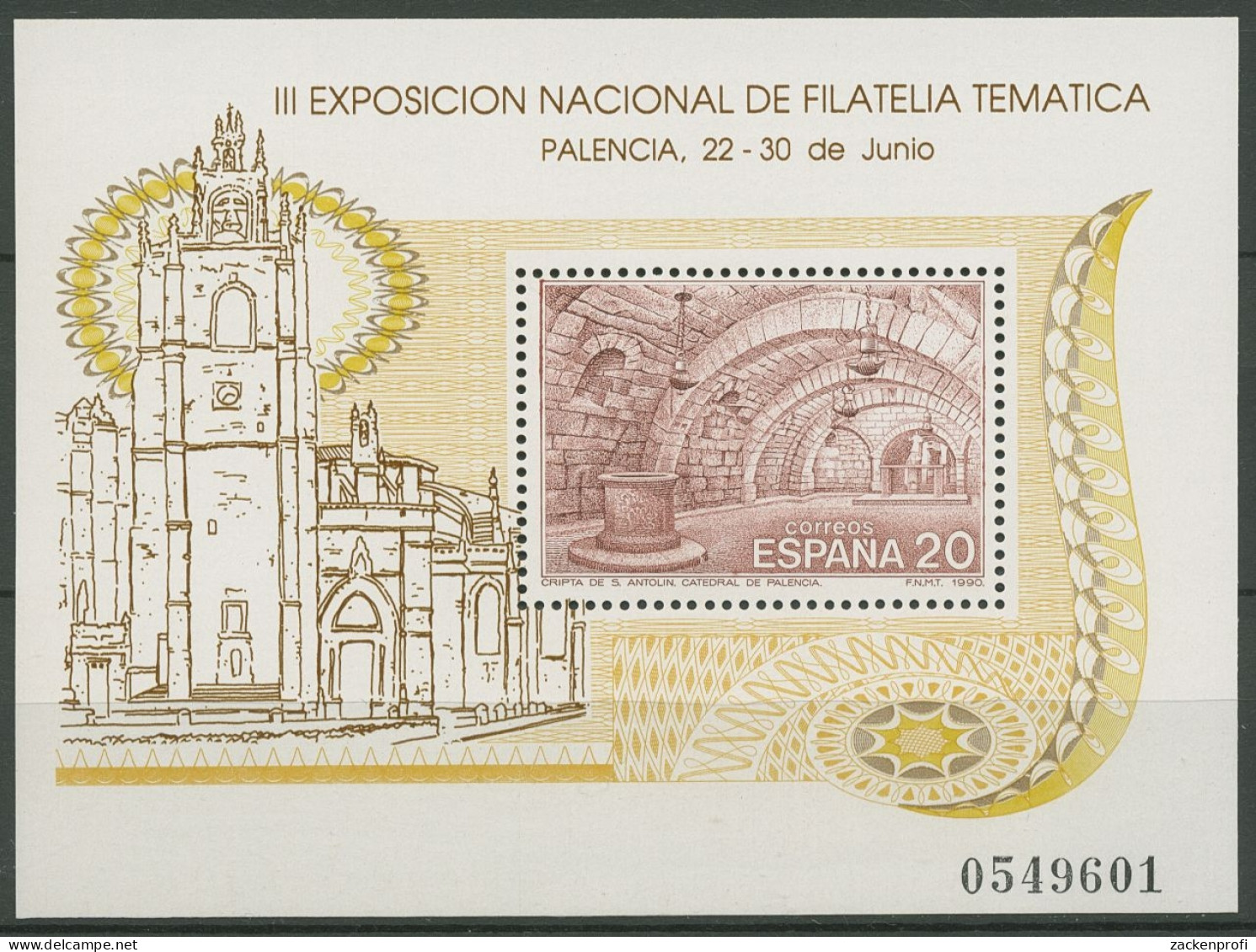 Spanien 1990 FILATEM'90 Kathedrale V. Palencia Block 37 Postfrisch (C91673) - Blocs & Feuillets