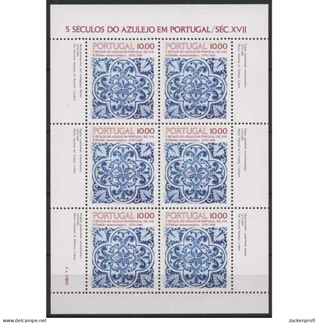 Portugal 1982 500 Jahre Azulejos Kleinbogen 1582 K Postfrisch (C91255) - Blokken & Velletjes