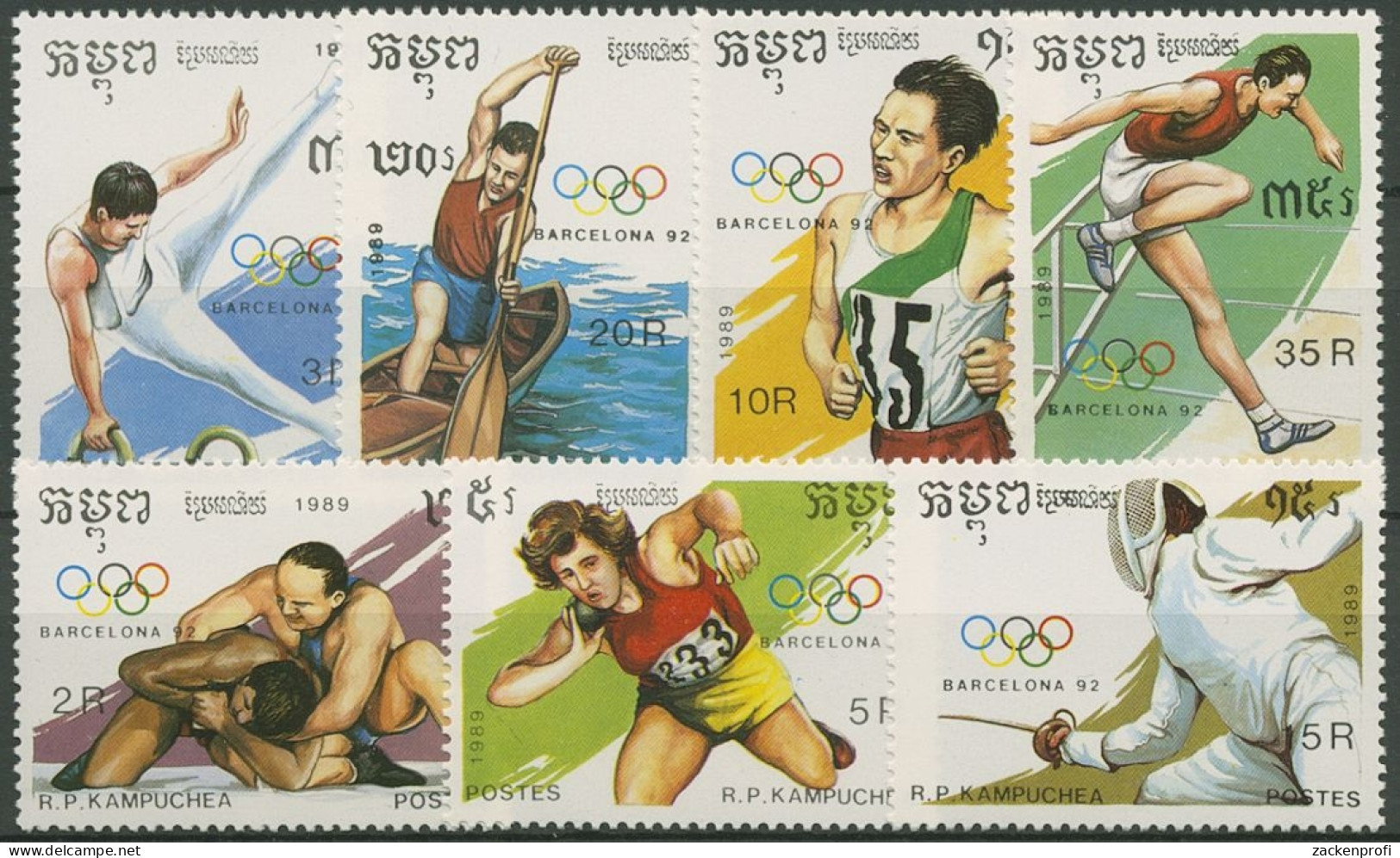 Kambodscha 1989 Olympiade Barcelona: Ringen, Kajak, Fechten 1040/46 Postfrisch - Cambodge