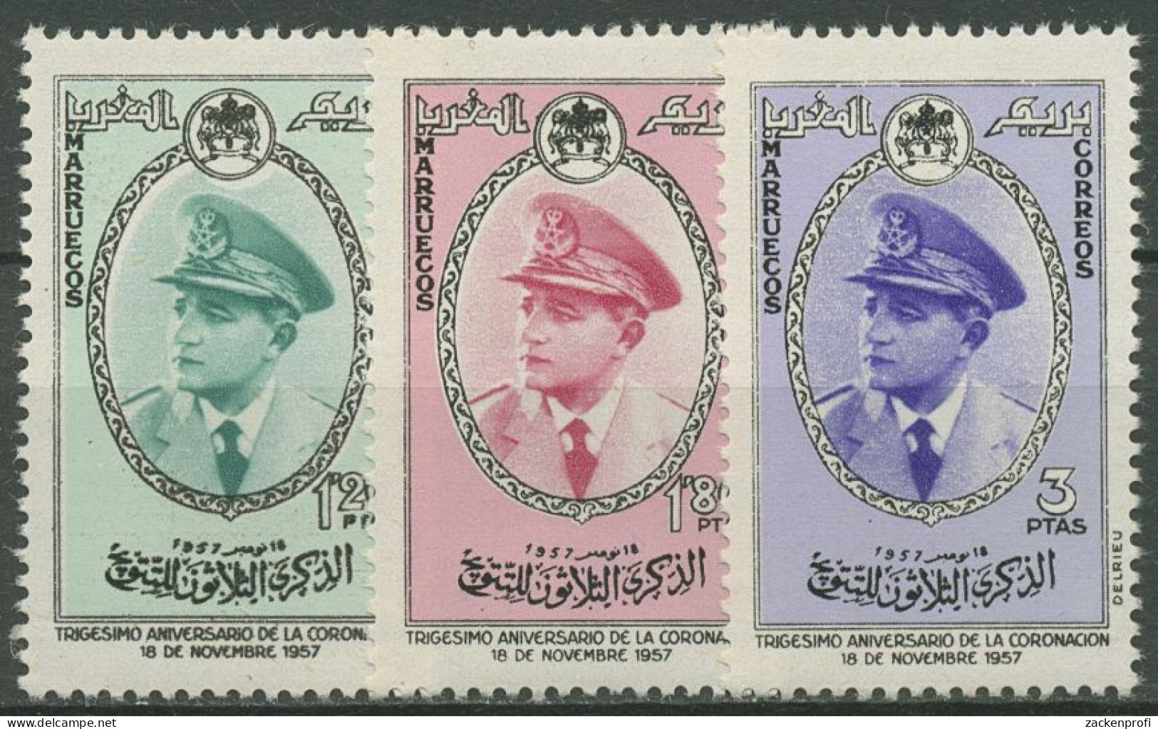 Marokko Nordzone 1957 30 J. Krönung Von Sultan Mohammed V. 27/29 Postfrisch - Postämter In Marokko/Tanger (...-1958)