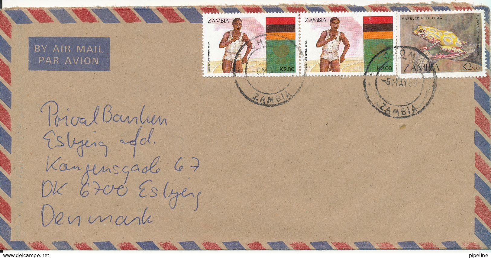 Zambia Air Mail Cover Sent To Denmark 5-5-1989 Topic Stamps - Zambie (1965-...)