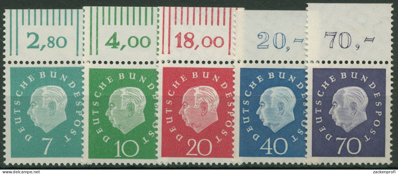 Bund 1959 Heuss Medaillon Bogenmarken Oberrand 302/06 OR Postfrisch - Unused Stamps