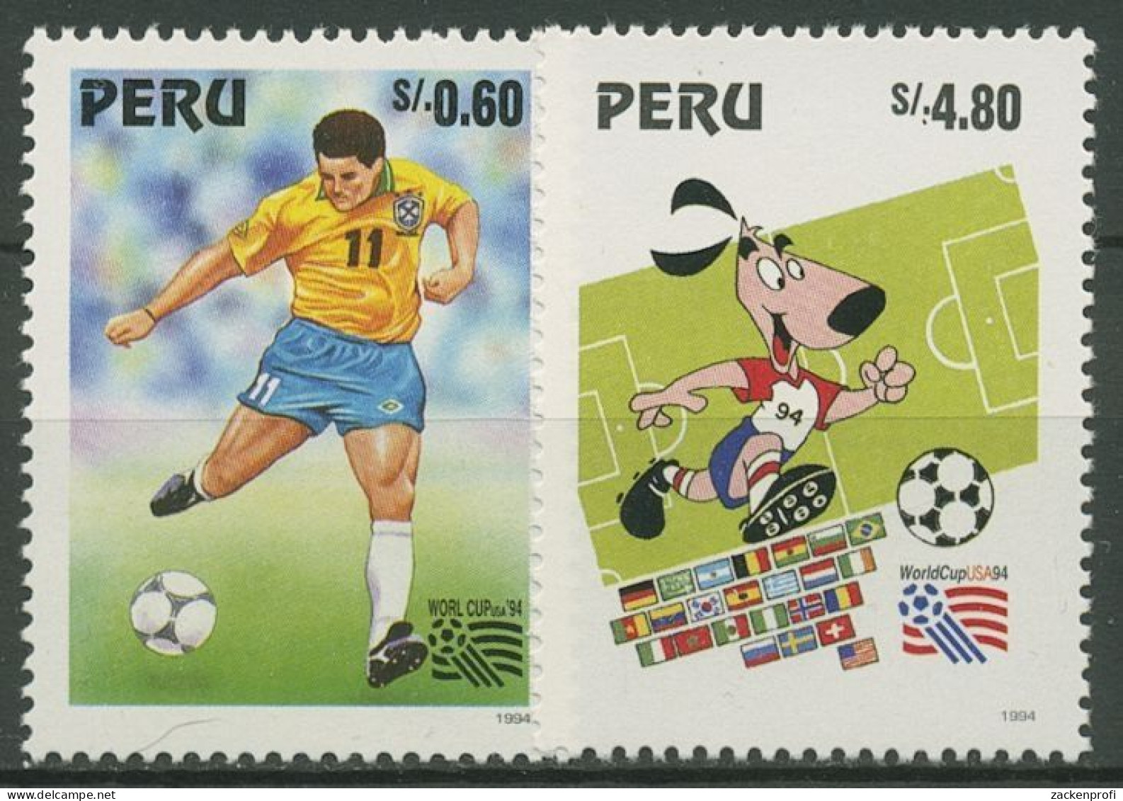 Peru 1995 Fußball-WM USA Spieler Maskottchen 1523/24 Postfrisch - Peru