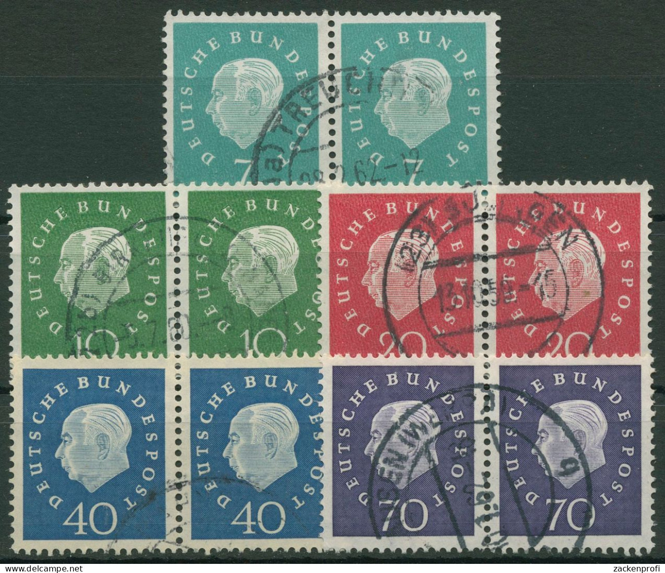 Bund 1959 Heuss Medaillon Bogenmarken 302/06 Waagerechtes Paar Gestempelt - Gebraucht