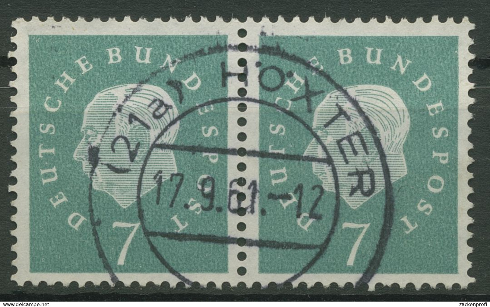 Bund 1959 Heuss Medaillon Bogenmarken 302 Waagerechtes Paar Mit TOP-Stempel - Oblitérés