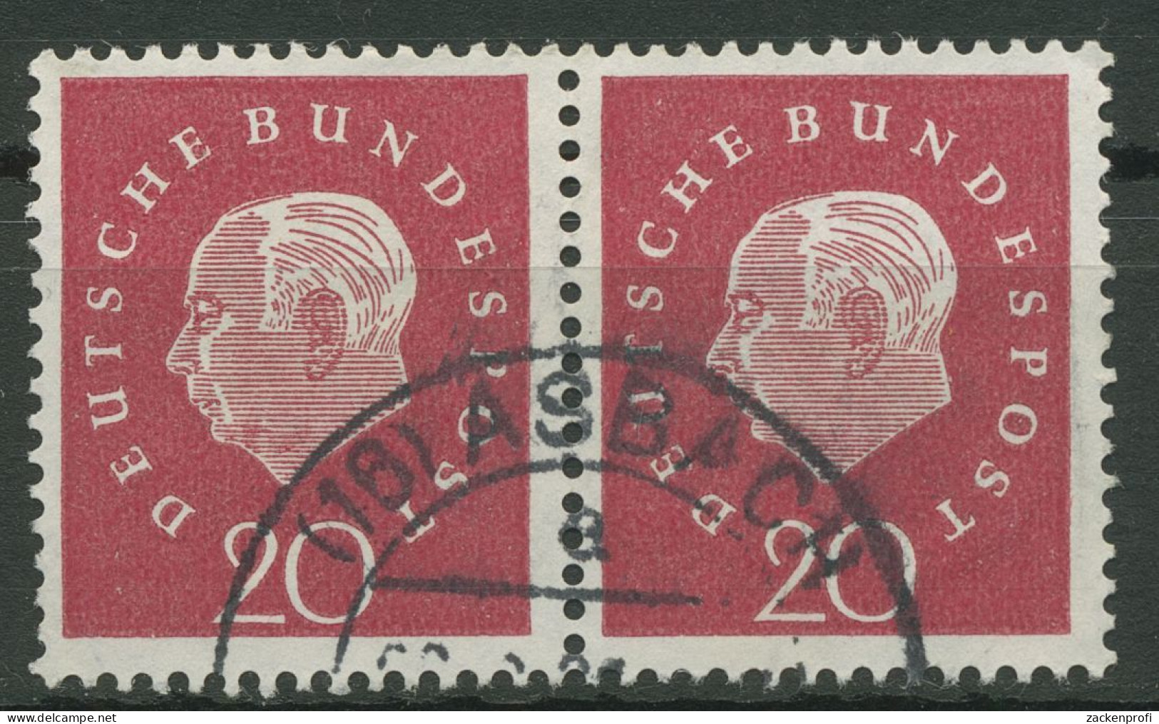 Bund 1959 Heuss Medaillon Bogenmarken 304 Waagerechtes Paar Gestempelt - Oblitérés