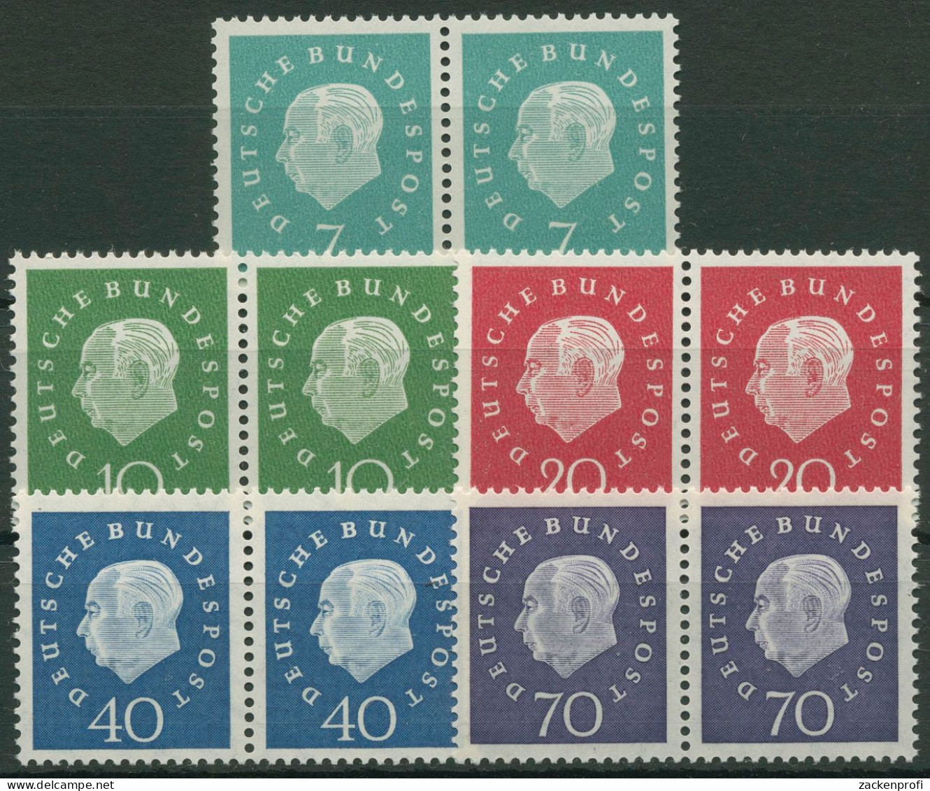 Bund 1959 Heuss Medaillon Bogenmarken 302/06 Waagerechtes Paar Postfrisch - Nuovi