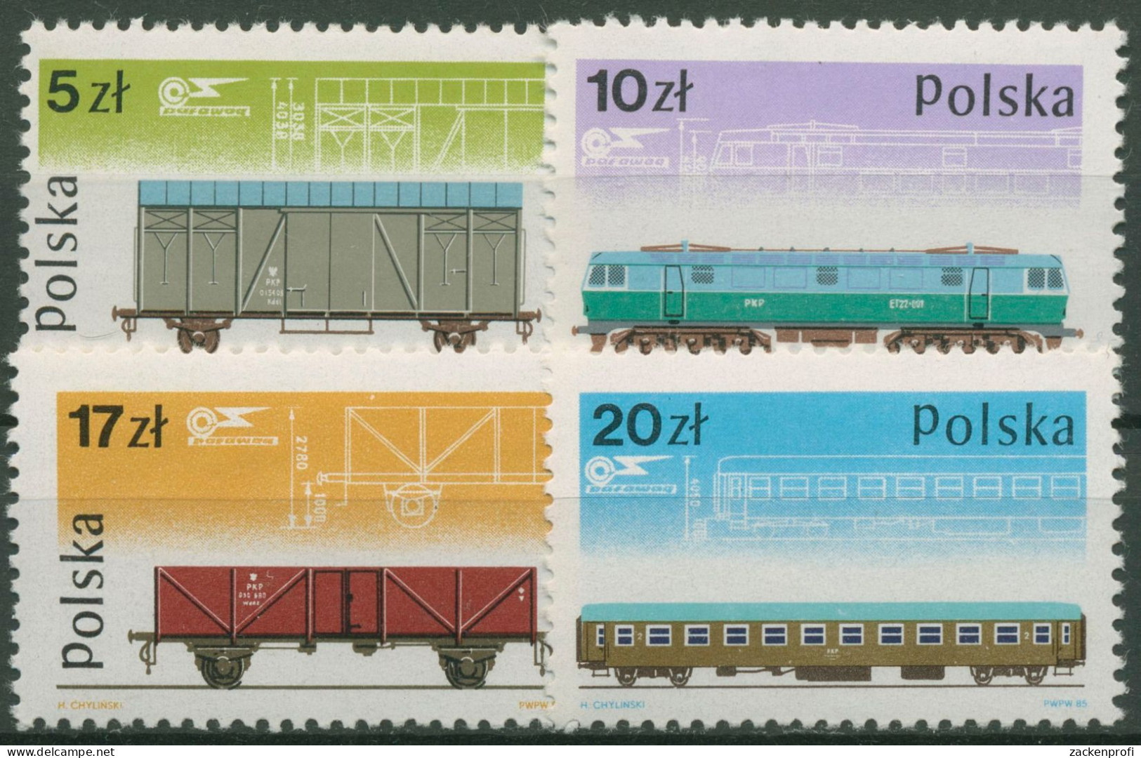 Polen 1985 Waggonfabrik PAFAWAG Lokomotiven 2993/96 Postfrisch - Ungebraucht