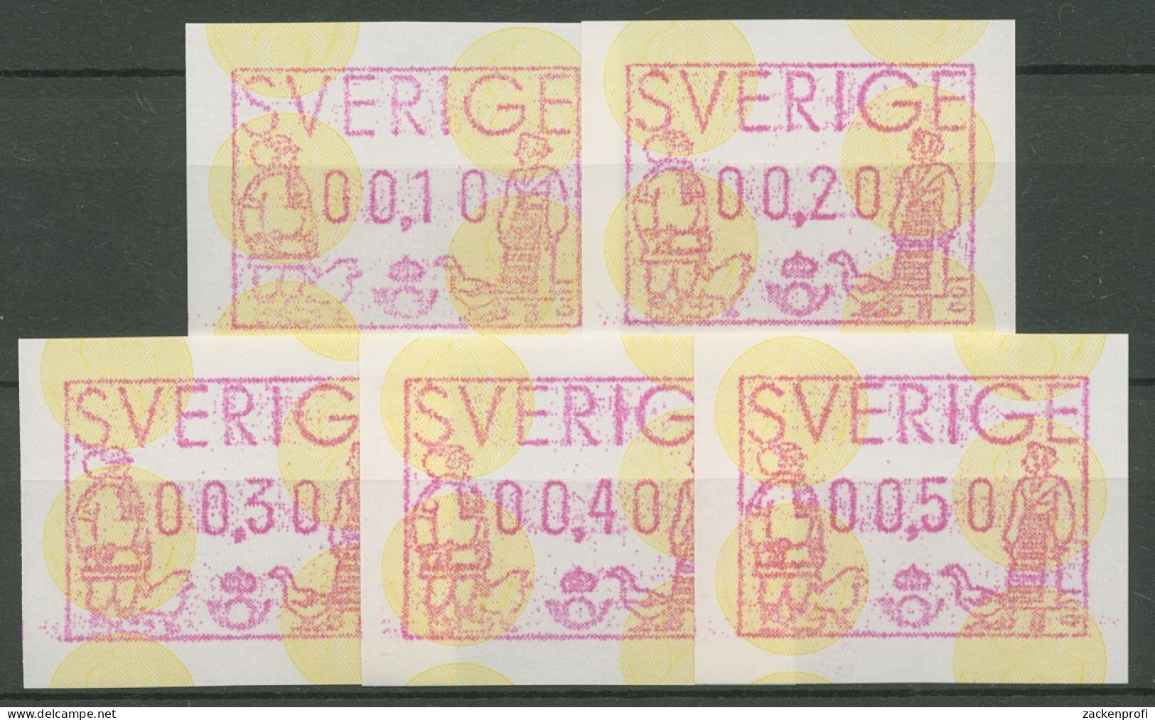 Schweden ATM 1991 Paar In Landestracht Satz 5 Werte ATM 1 S Postfrisch - Viñetas De Franqueo [ATM]