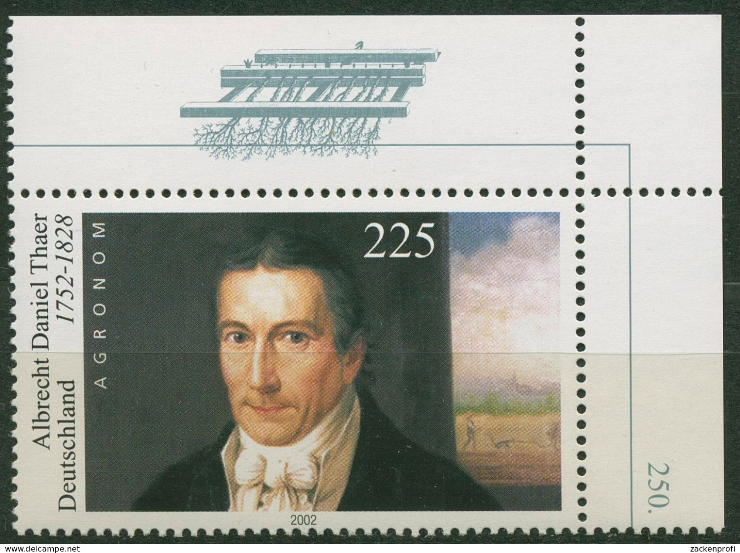 Bund 2002 Albrecht Daniel Thaer, Raster 75/15 Ecke 2, 2255 II Postfrisch - Nuovi