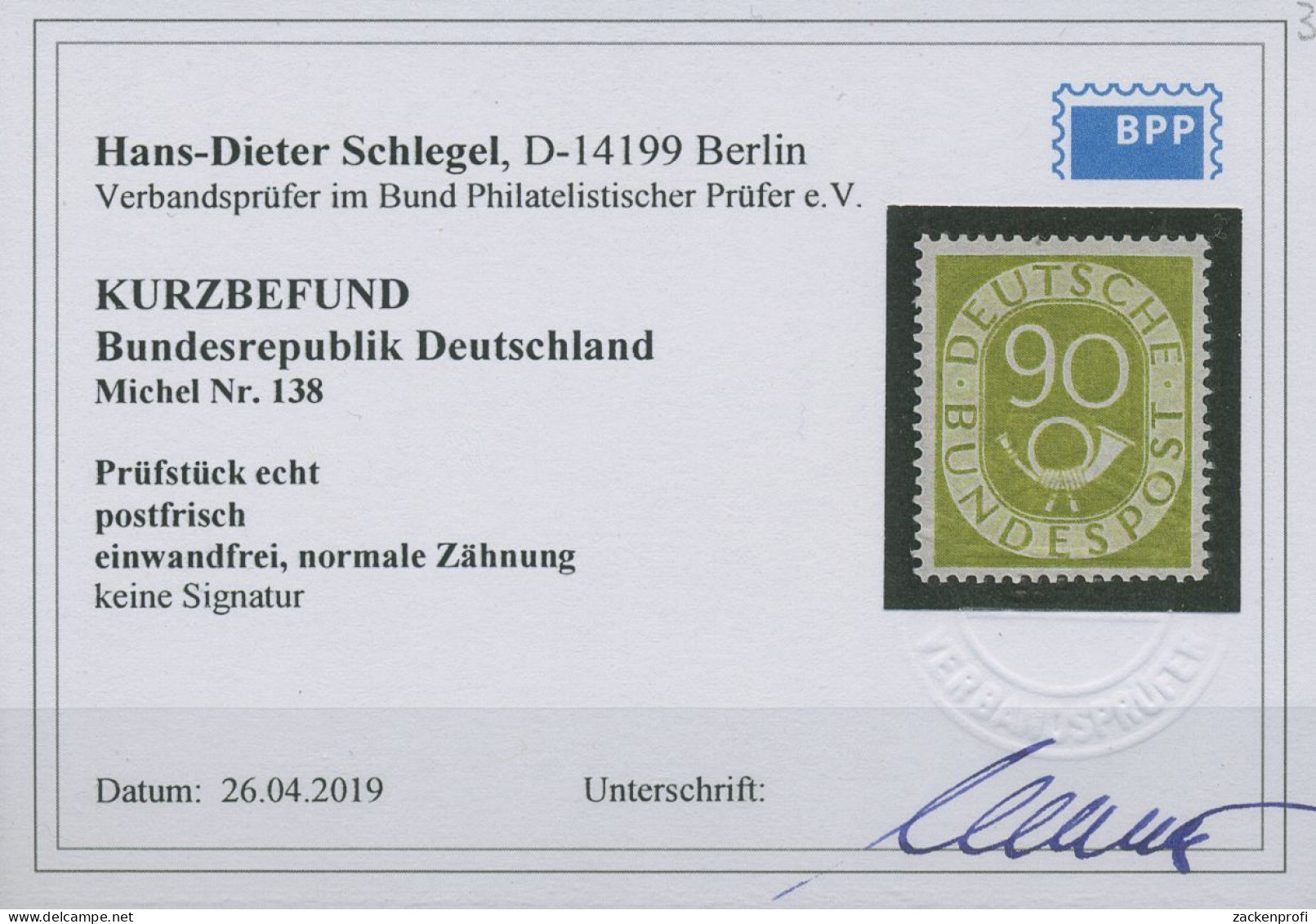 Bund 1951 Freimarke Posthorn 138 Postfrisch Geprüft Mit Befund - Neufs