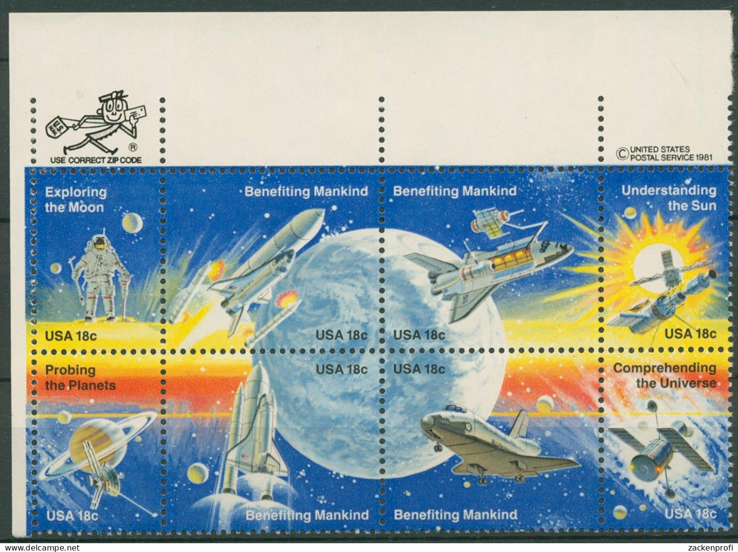 USA 1981 Erfolge Der Raumfahrt Raumfähren 1481/88 ZD ZIP Postfrisch (C40714) - Unused Stamps