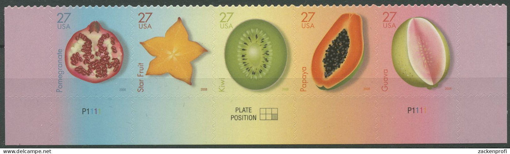 USA 2008 Tropische Früchte Kiwi Papaya 4357/61 Pl.-Nr. Postfrisch (C40708) - Unused Stamps