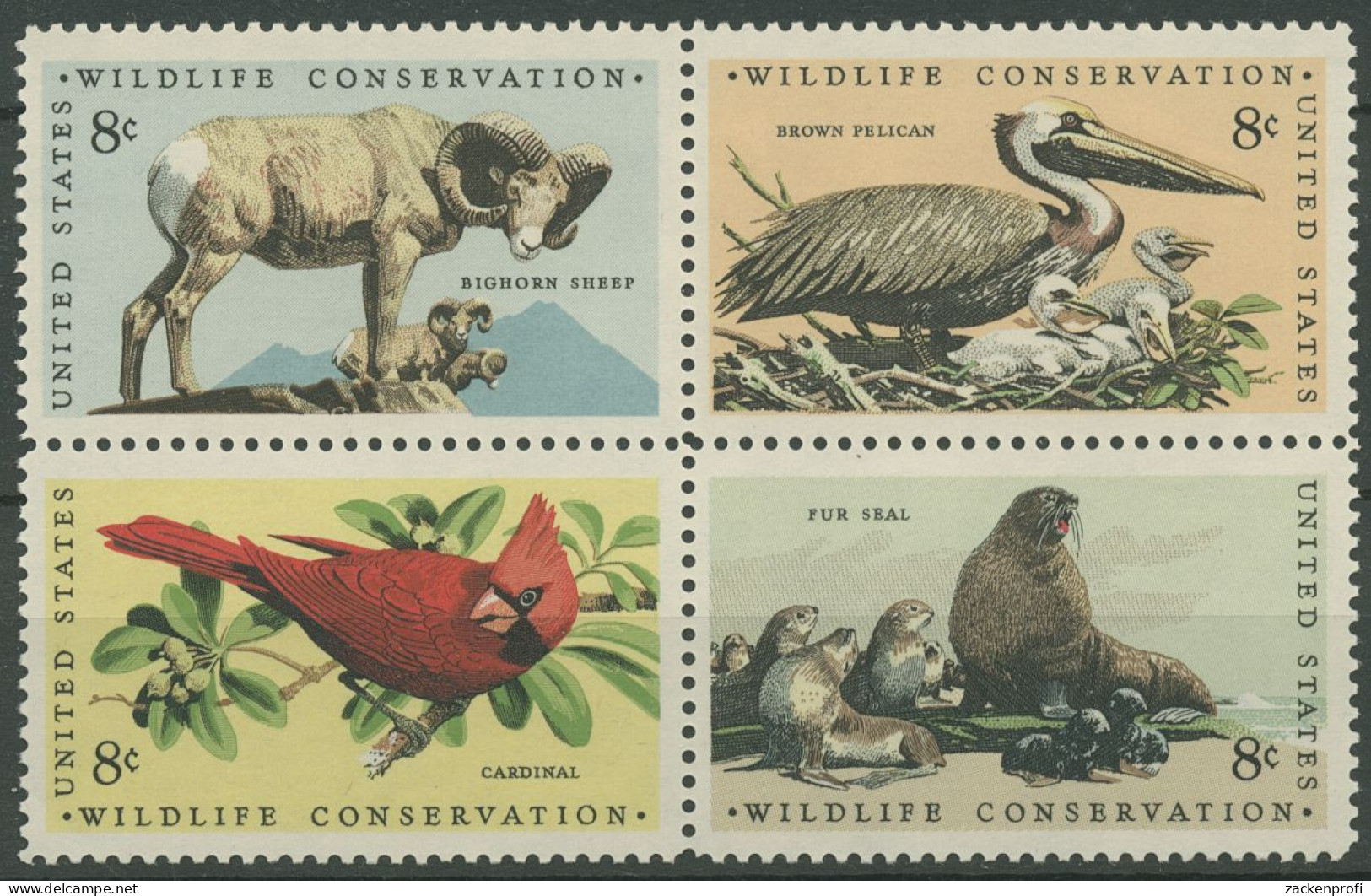 USA 1972 Naturschutz Dickhornschaf Pelikan Kardinal 1079/82 ZD Postfrisch - Unused Stamps