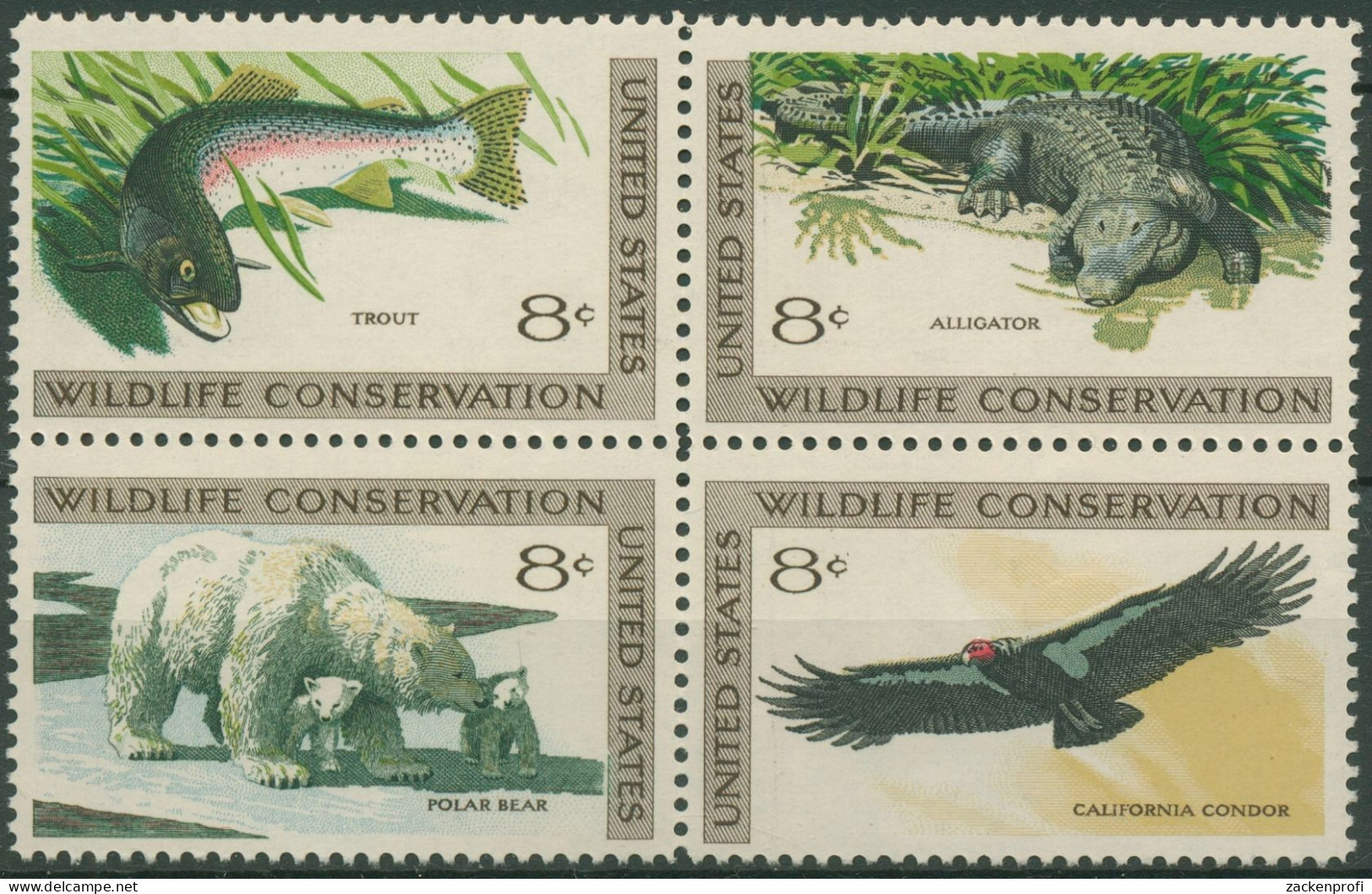 USA 1971 Naturschutz Forelle Alligator Eisbär Kondor 1037/40 ZD Postfrisch - Ungebraucht
