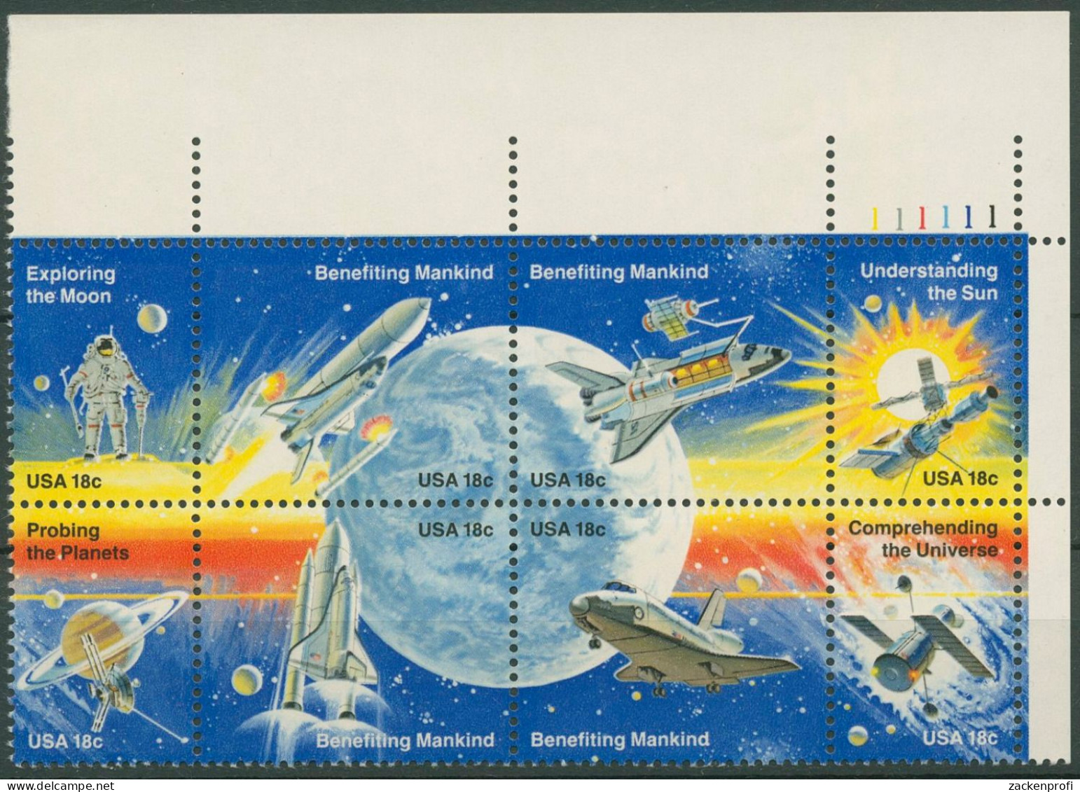 USA 1981 Erfolge Der Raumfahrt Raumfähren 1481/88 ZD Pl.-Nr. Postfrisch (C40713) - Unused Stamps