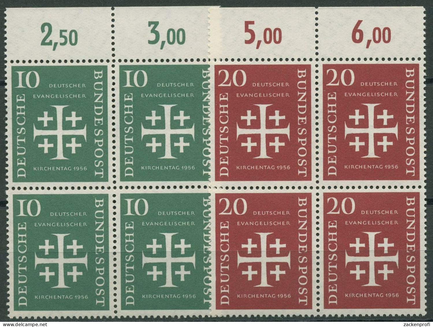 Bund 1956 Evang. Kirchentag Mit Oberrand 235/36 4er-Block Postfrisch - Neufs