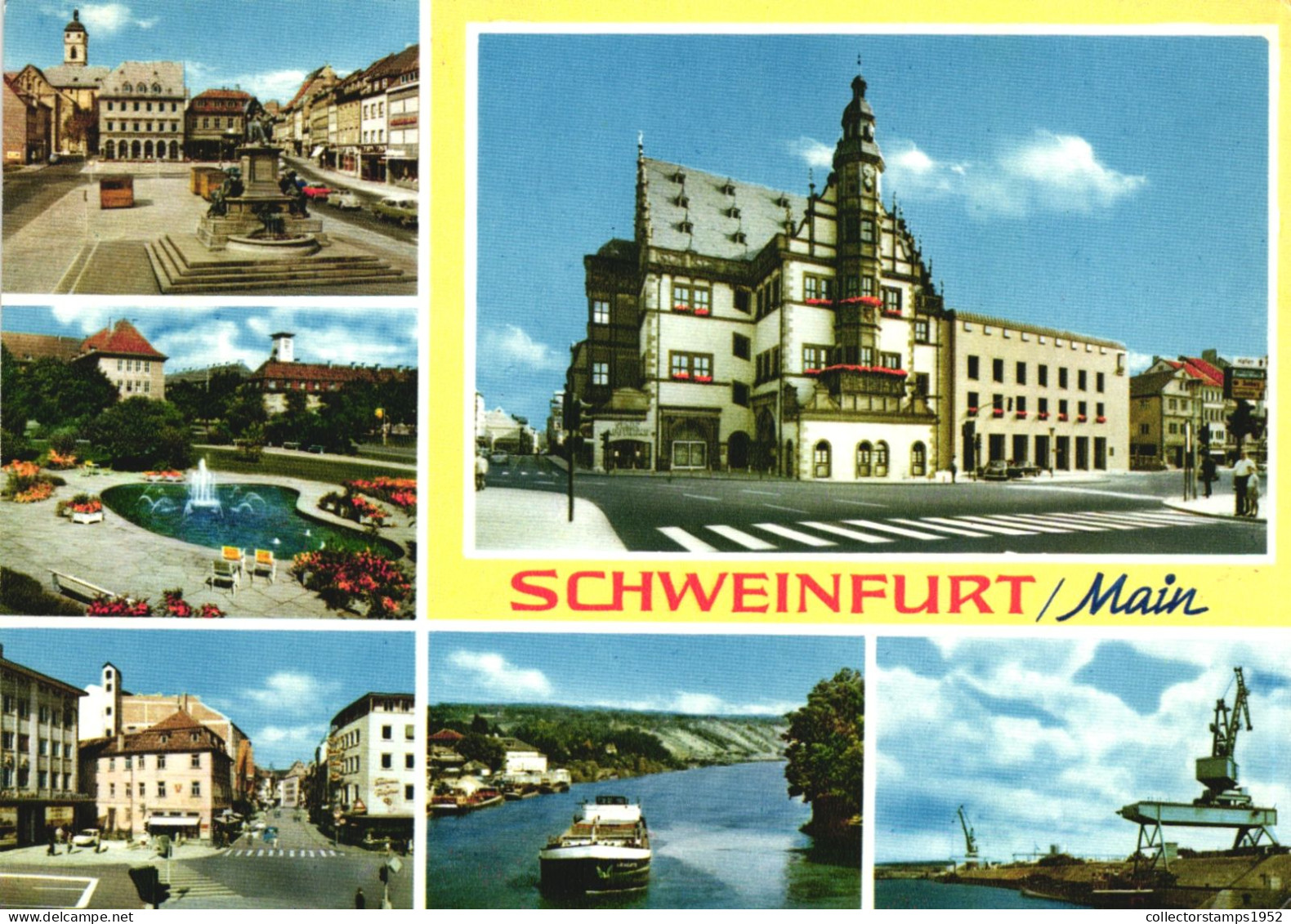 SCHWEINFURT, BAVARIA, MULTIPLE VIEWS, ARCHITECTURE, BOAT, FOUNTAIN, PORT, CRANE, GERMANY, POSTCARD - Schweinfurt
