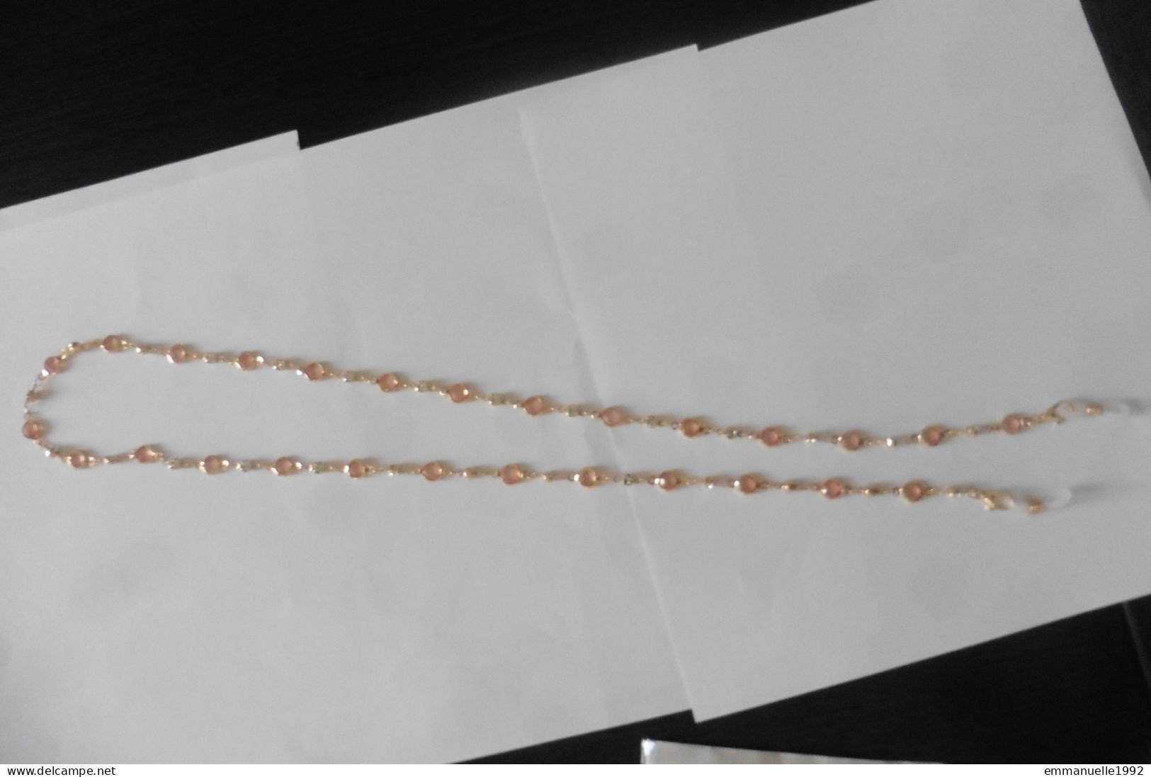 Cordon Chaine à Lunettes En Métal Doré Serti Strass Blanc Et Cristaux Rose Fantaisie - Halsketten