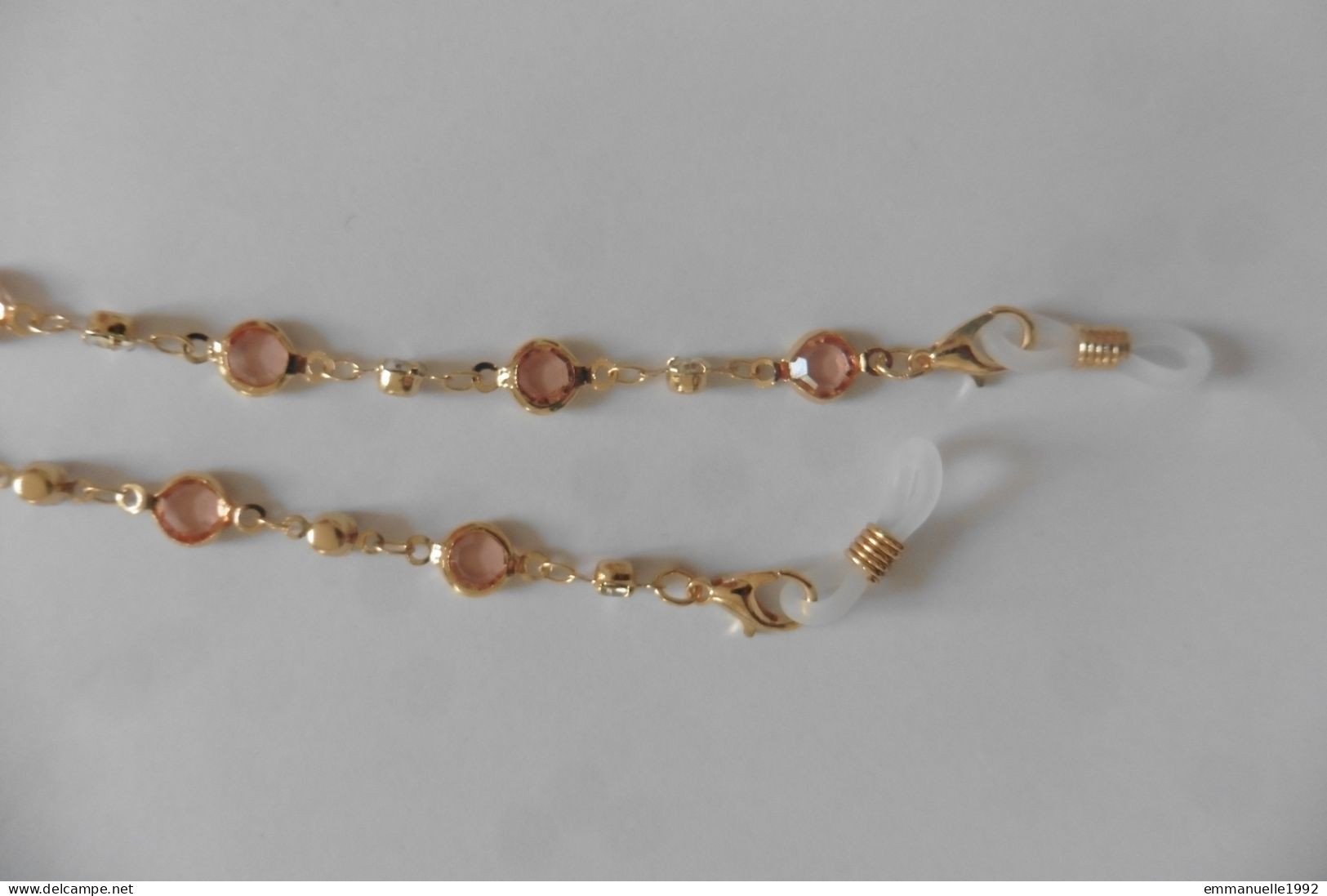 Cordon Chaine à Lunettes En Métal Doré Serti Strass Blanc Et Cristaux Rose Fantaisie - Necklaces/Chains