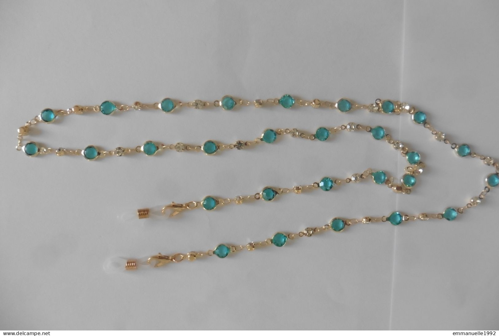 Cordon Chaine à Lunettes Métal Doré Strass Blanc Et Cristaux Bleu Turquoise - Necklaces/Chains