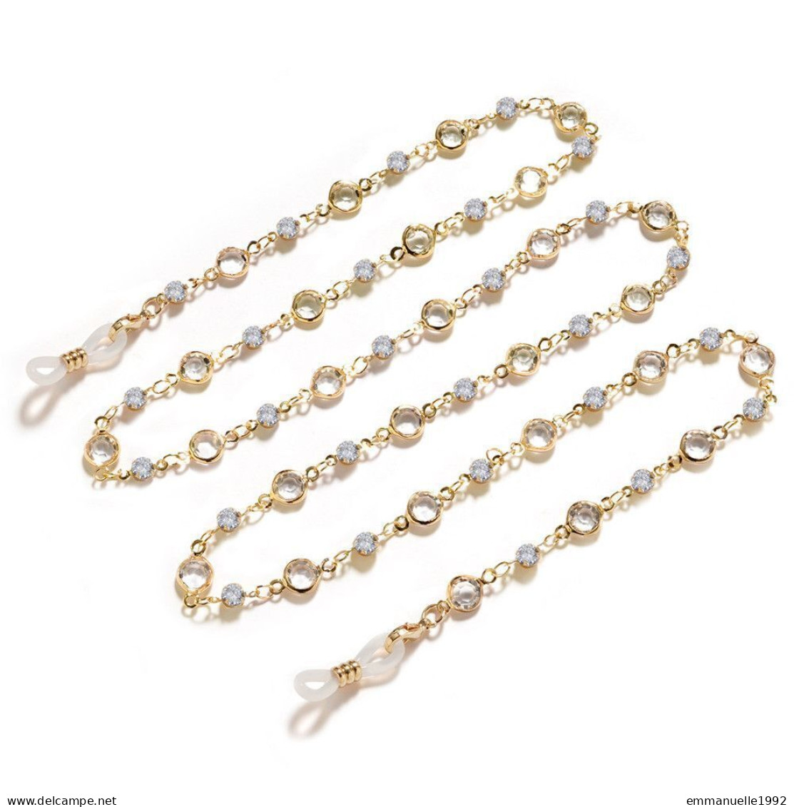 Cordon Chaine à Lunettes En Métal Doré Serti Strass Cristaux Blanc Transparent Fantaisie - Necklaces/Chains