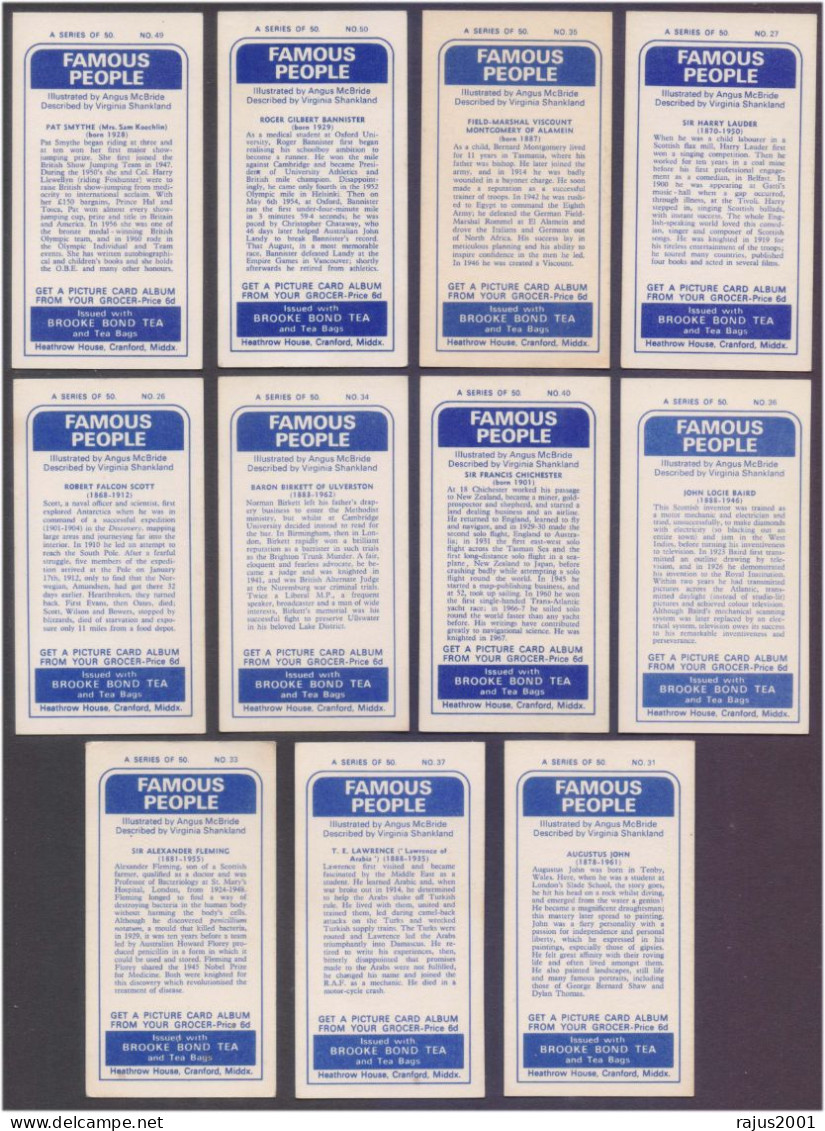 Complete Set Of 50 Most Famous Men & Women Personalities, Famous People, Originally Issued With BROOKE BOND TEA Card - Massoneria