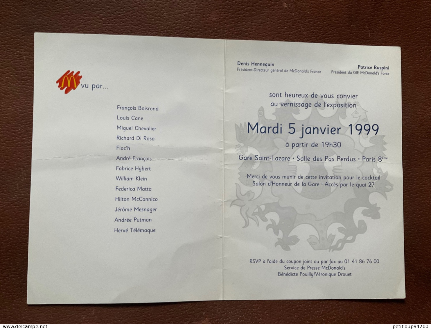 VERNISSAGE  Mc Donald’s  GARE SANT-LAZARE  Janvier 1999 - Sonstige & Ohne Zuordnung