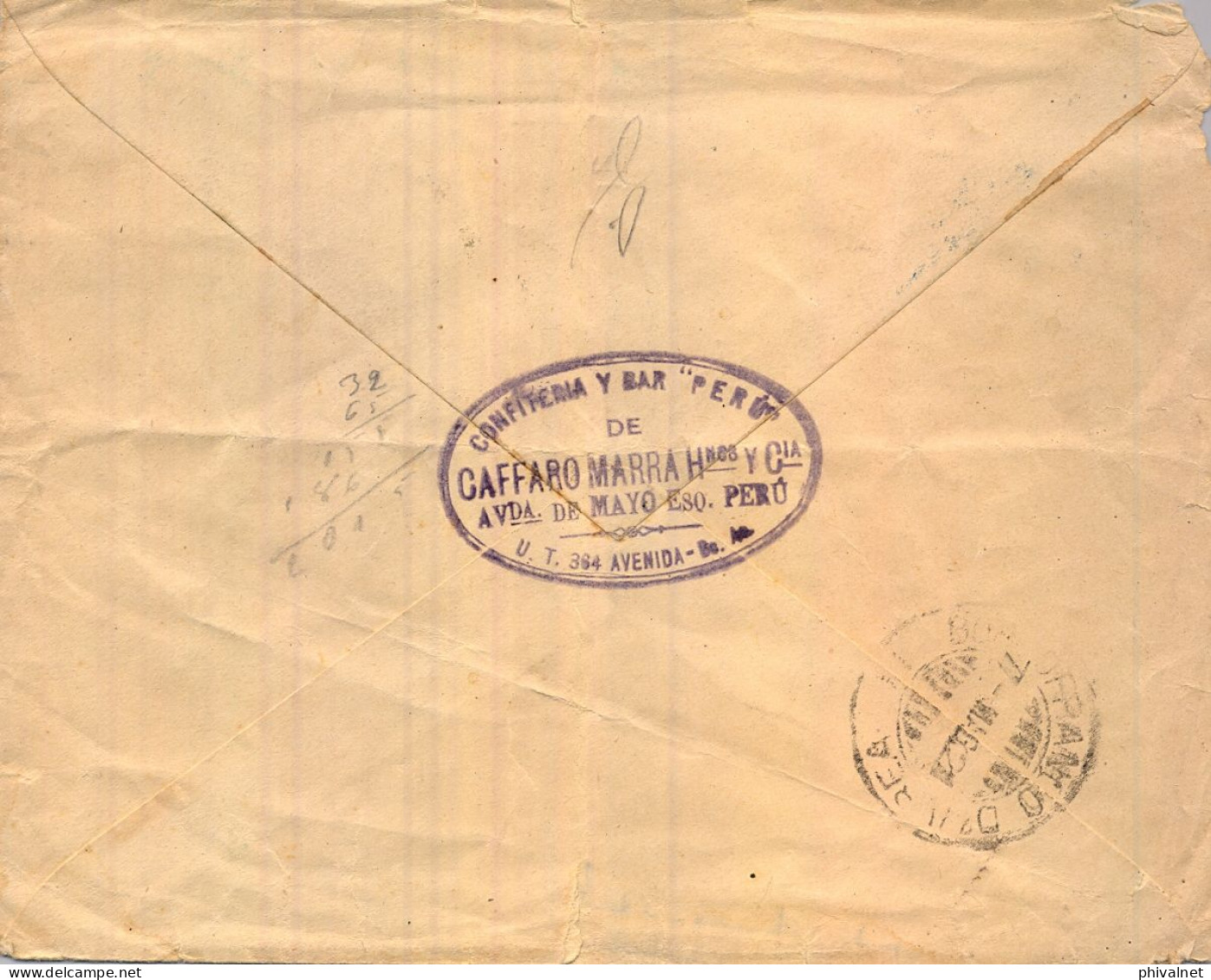 1921 ARGENTINA , SOBRE CIRCULADO A BORGOFRANCO ( TORINO ) , CONFITERIA PERÚ , LLEGADA  AL DORSO - Covers & Documents