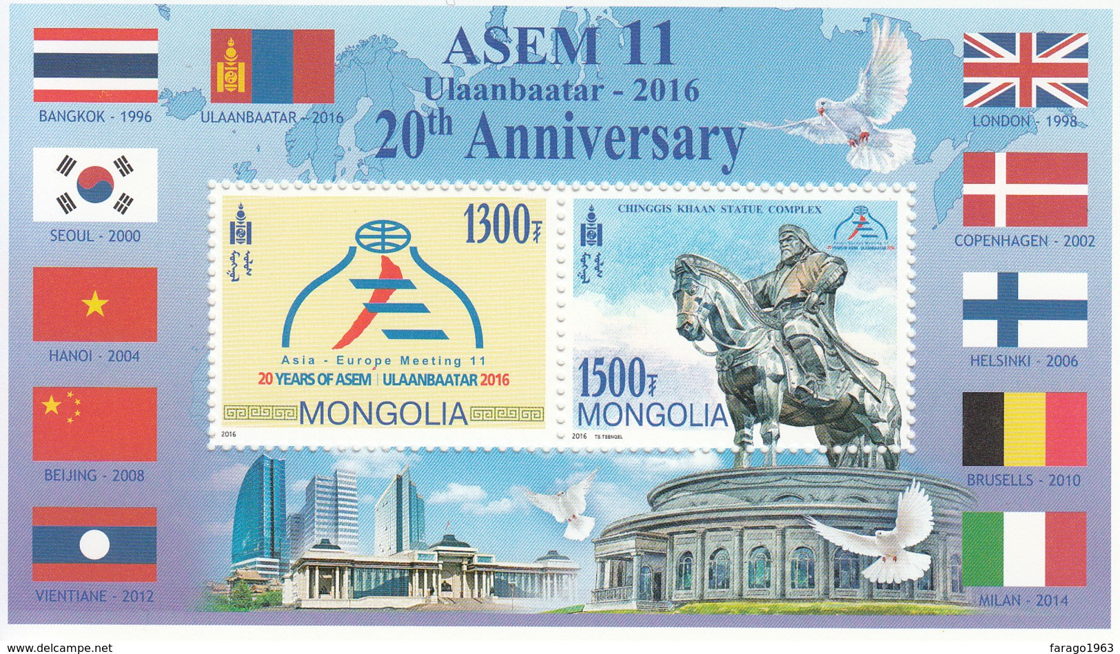 2016 Mongolia ASEM Flags  Souvenir Sheet MNH - Mongolië