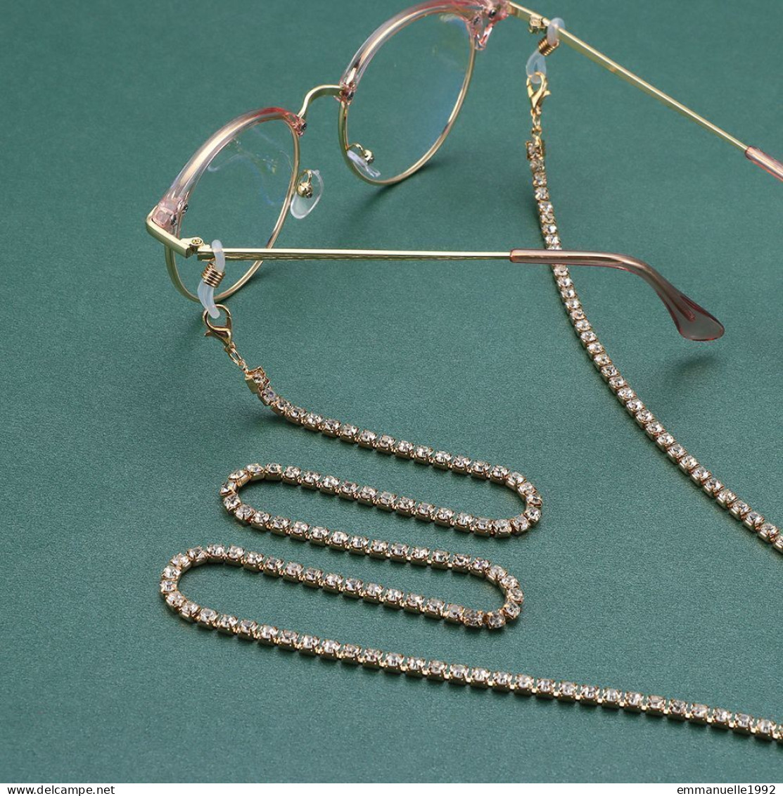Cordon Chaine à Lunettes En Métal Doré Strass Cristaux Blanc Transparent Fantaisie - Necklaces/Chains