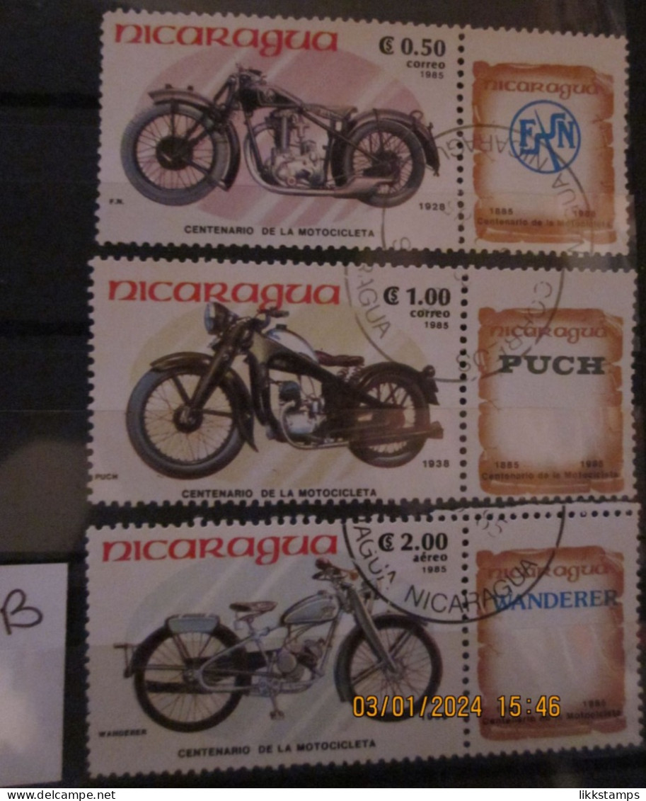 NICARAGUA ~ 1985 ~ S.G. NUMBERS 2667 - 2669. ~ 'LOT B' ~ MOTORCYCLES. ~ VFU #03503 - Nicaragua