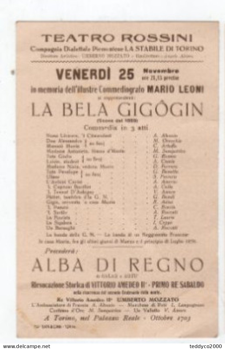 MARIO LEONI TORINO TEATRO ROSSINI 1903 - Programme