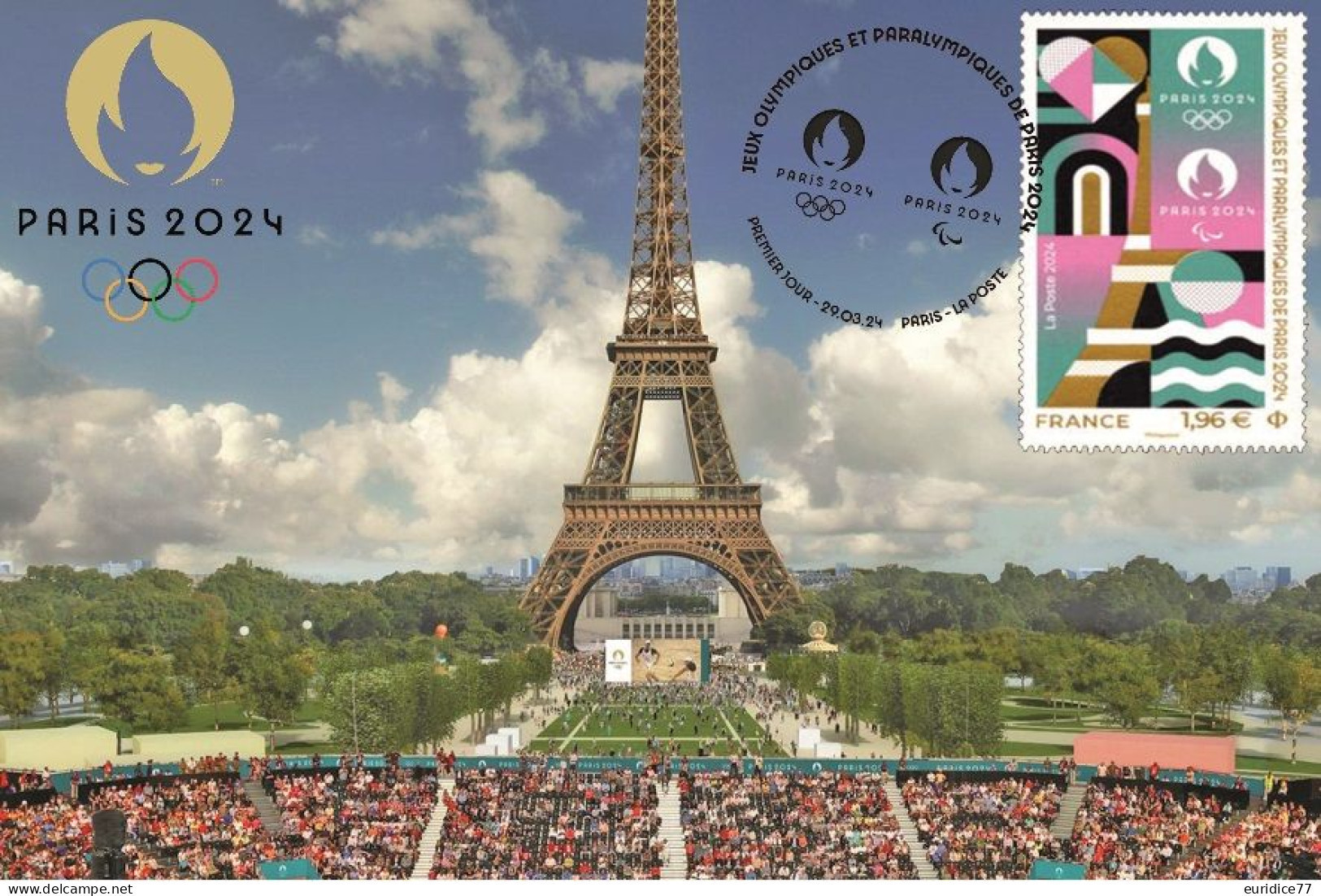 France 2024 - Le Timbre Officiel Des Jeux Olympiques Et Paralympiques De Paris Carte Maximum - Estate 2024 : Parigi