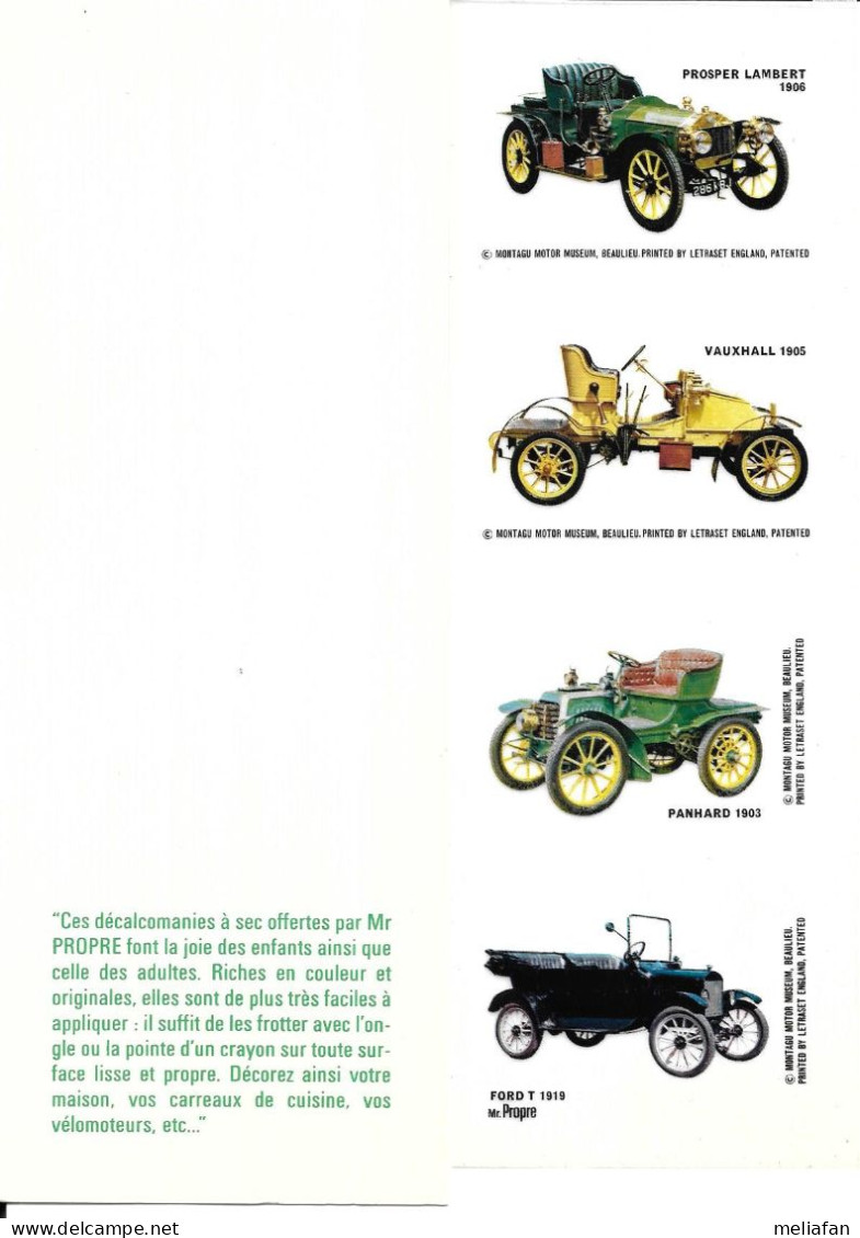 GF1354 - FEUILLET DECALCOMANIE MR PROPRE - PROSPER LAMBERT - VAUXHALL - PANHARD - FORD T - KFZ