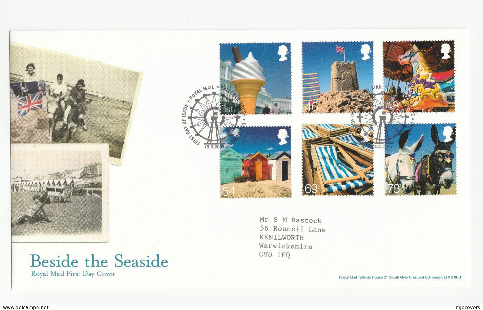 SEASIDE FDC  Ice Cream, Chocolate Sandcastle Donkey Flag Deckchairs Etc  Stamps  GB 2007 Cover Food Horse - 2001-2010 Decimal Issues