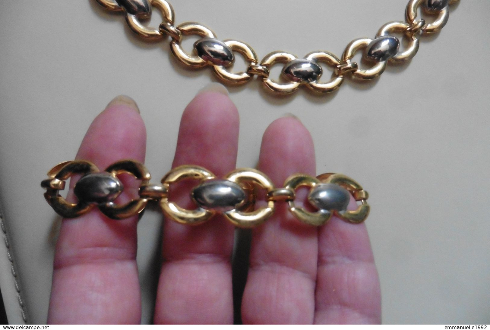 Parure Collier & Bracelet Vintage 1980-1990 Bicolore En Métal Doré Et Argenté - Necklaces/Chains