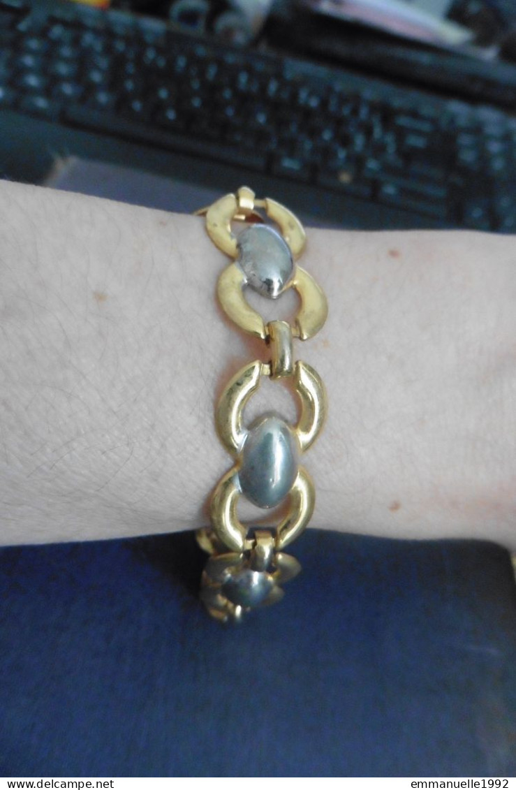 Parure collier & bracelet vintage 1980-1990 bicolore en métal doré et argenté