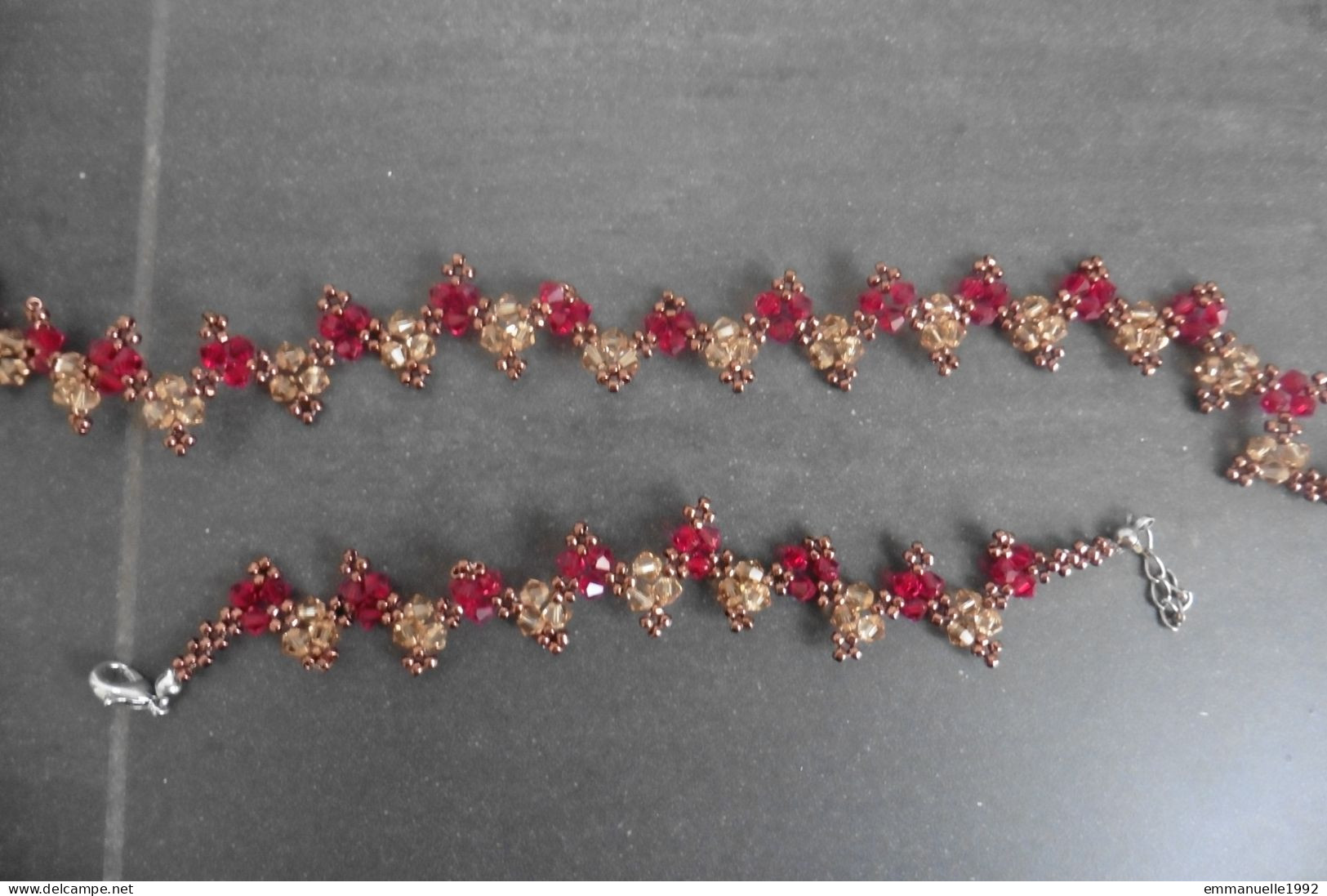 Neuf - Parure Collier & Bracelet Perles à Facettes Cristaux Rouge Grenat Mordoré - Fait Main - Kettingen