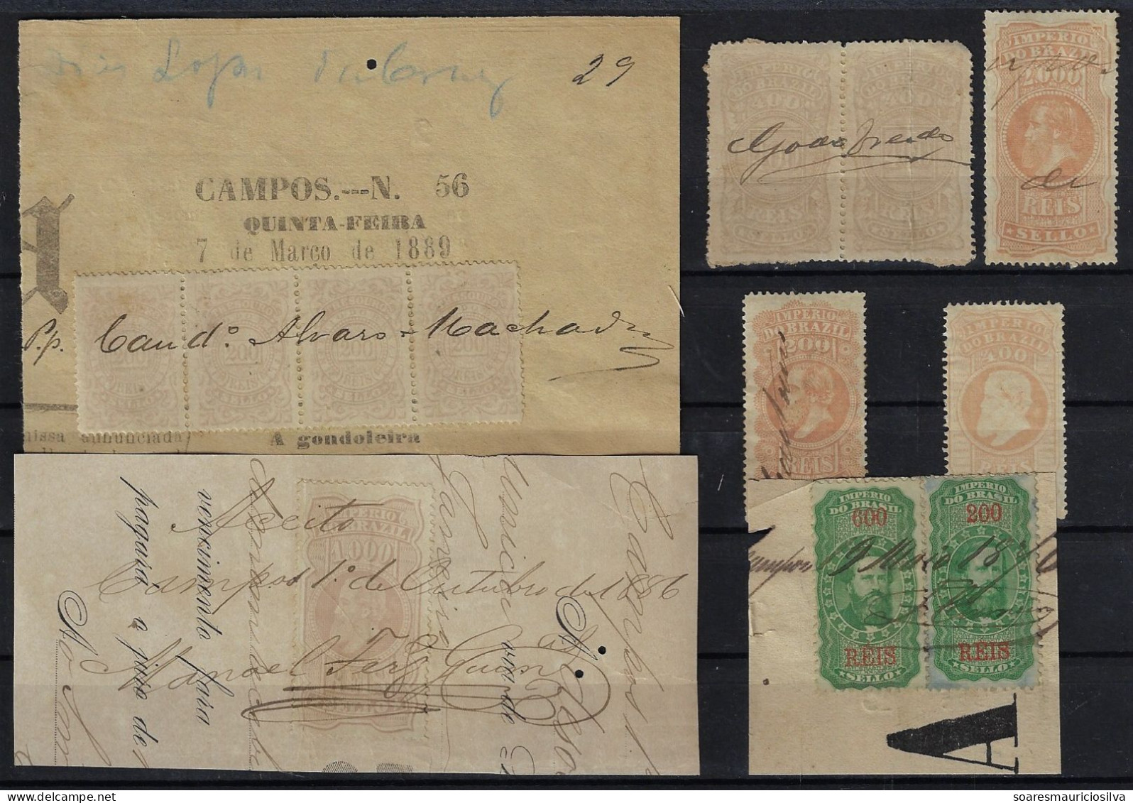 Brazil 1879/1883 12 Federal Tax Stamp Number Emperor Pedro II 200 400 600 1,000 2,000 Isolated Or On Document Fragments - Covers & Documents