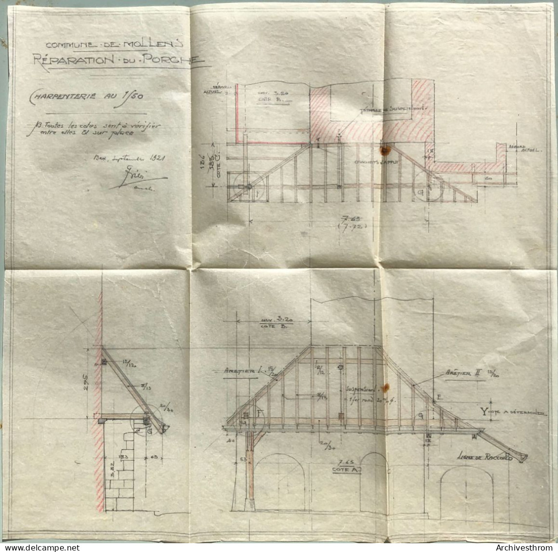 Mollens (Vaud - Suisse) - Restauration Du Temple - 3 Plans Datés De 1921 - Architettura