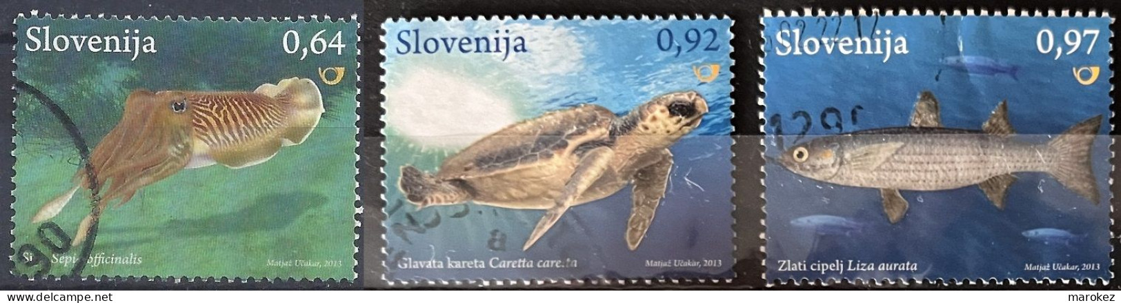 SLOVENIA 2013 Fauna - Marine Fauna Of Slovenia Postally Used Stamps Covered With Seasalt Michel # 1025,1026,1027 - Slowenien