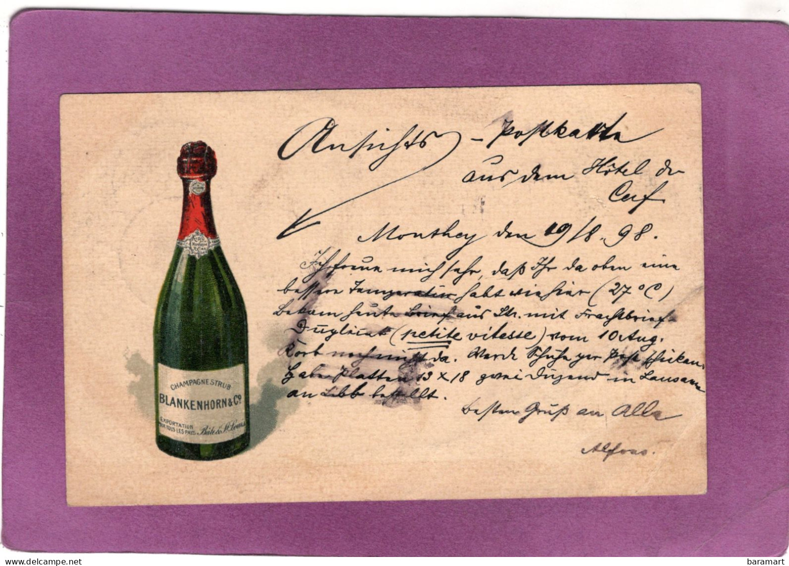 Publicité Carte Suisse Champagne Strub BLANKENHORN & Cie Cru De La Montagne De REIMS - Publicité